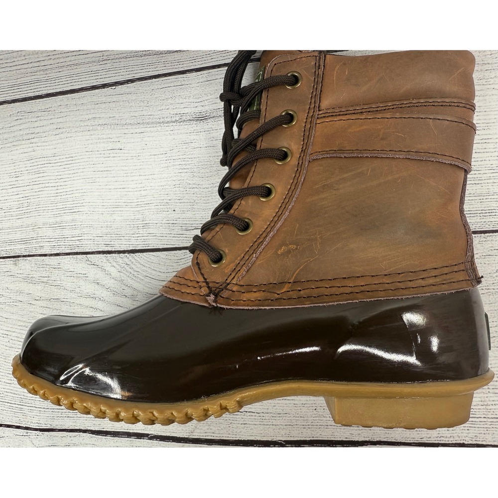 Bass Harlequin Duck Boots Brown Leather Rubber Waterproof Lace Up Buckle Size 7 - Picture 9 of 9